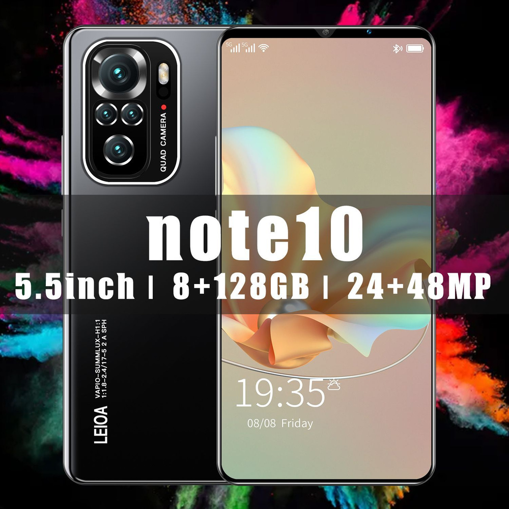 Смартфон Смартфоны Note 10 самый мощный телефон Дешевый мобильный телефон  8/128 ГБ, черный