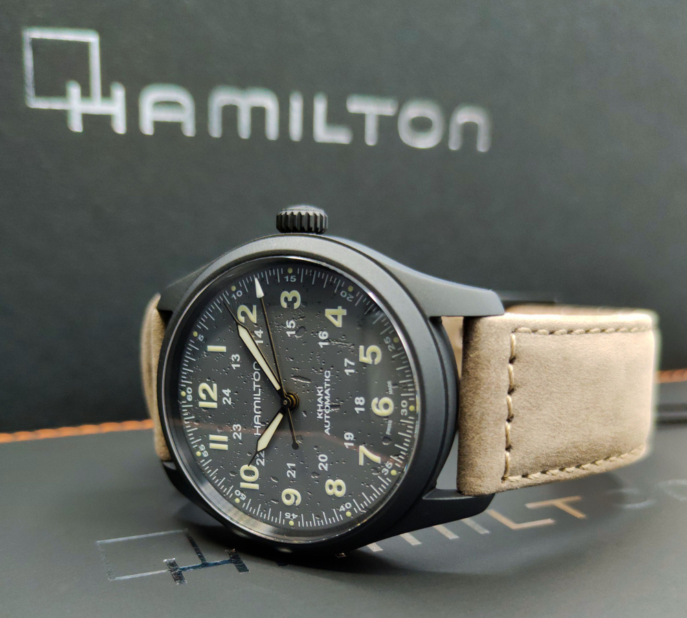 Оригинальные мужские часы Hamilton Khaki Field Titanium Auto H70215880.  Наручные механические часы с автоподзаводом производства Швейцарии для  мужчин