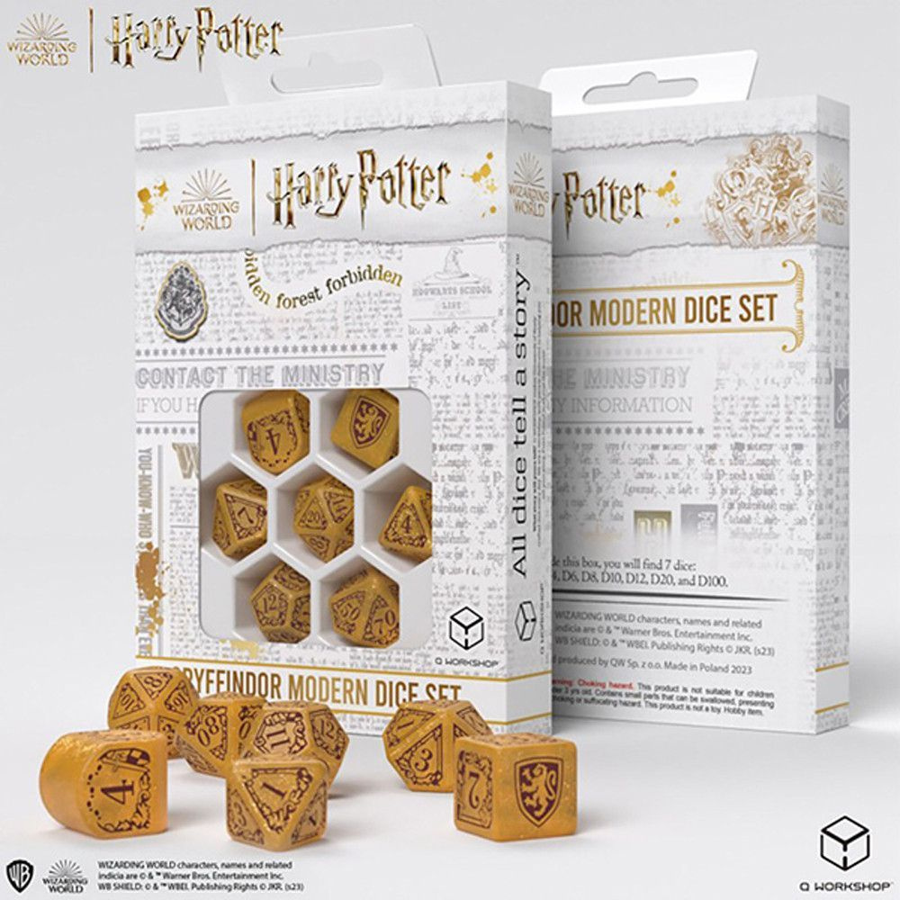 Набор кубиков для настольных ролевых игр (Dungeons and Dragons, DnD, D&D,  Pathfinder) - Harry Potter. Gryffindor Modern Dice Set - Gold