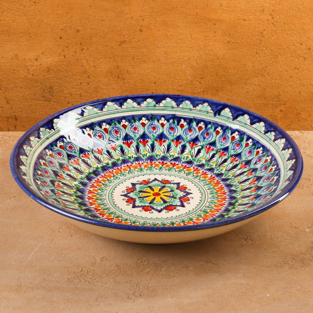 Блюдо Ляган Риштанская Керамика "Узоры", диаметр 33 см, глубокий, цвет синий  #1