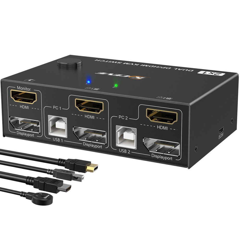 Переключатель KVM Switch AVE DPA-22 (DP+HDMI, 4K 60Hz, USB 2.0)