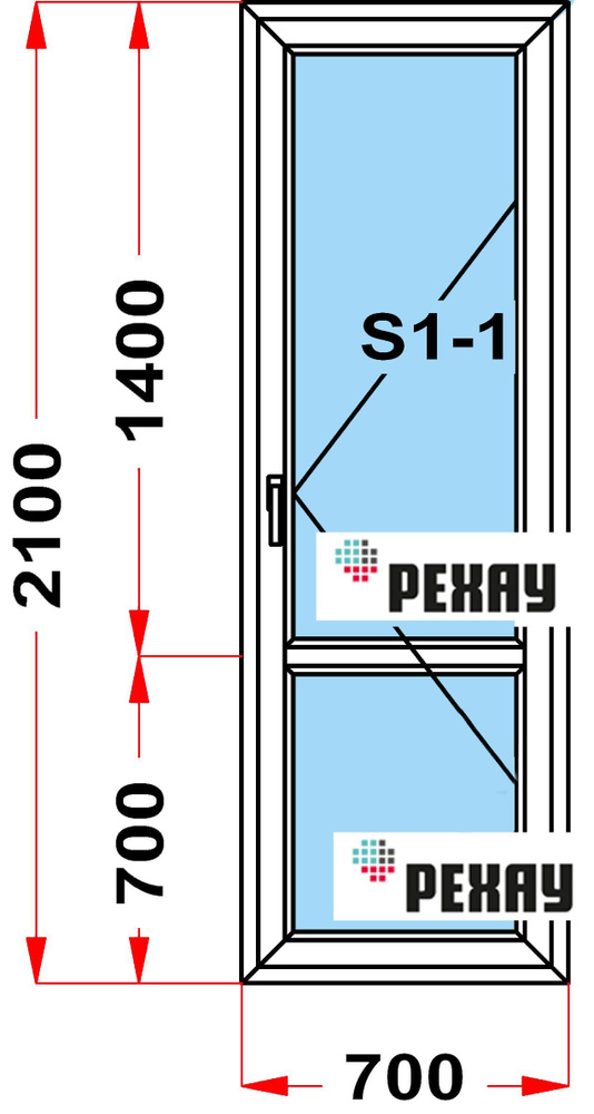 Балконная дверь, профиль РЕХАУ BLITZ (2100 x 700), с поворотной створкой, стеклопакет из 2х стекол  #1