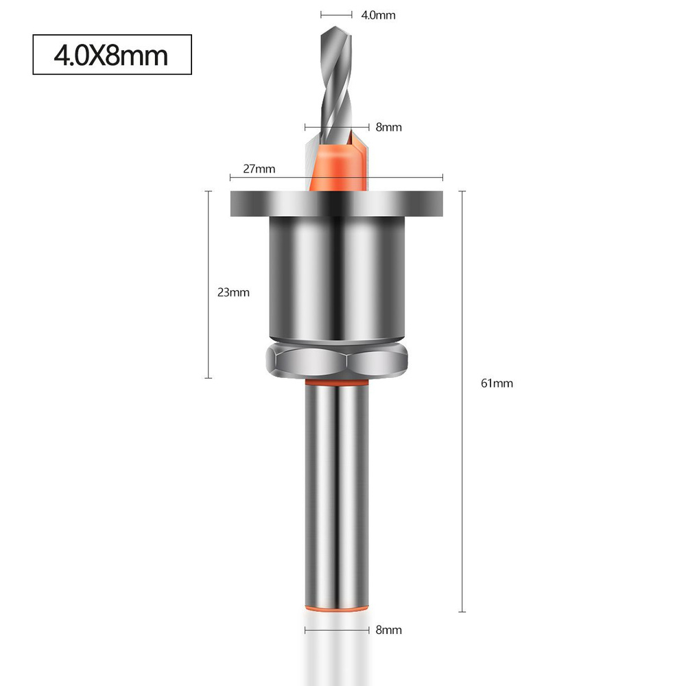 1 шт., 4x 8 мм хвостовик, сверла с зенковкой из быстрорежущей стали с ограничителем, деревообрабатывающие #1