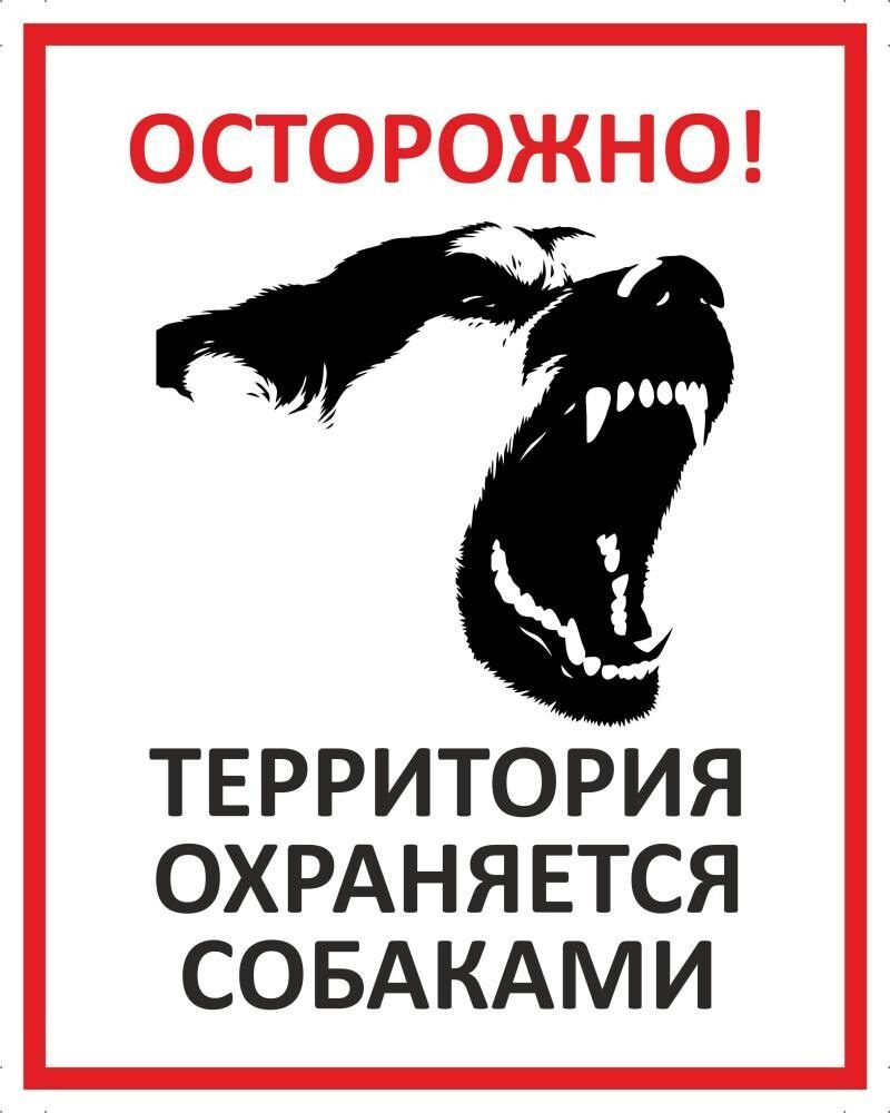 Табличка "Осторожно, территория охраняется собаками!" А4 (30х21см)  #1
