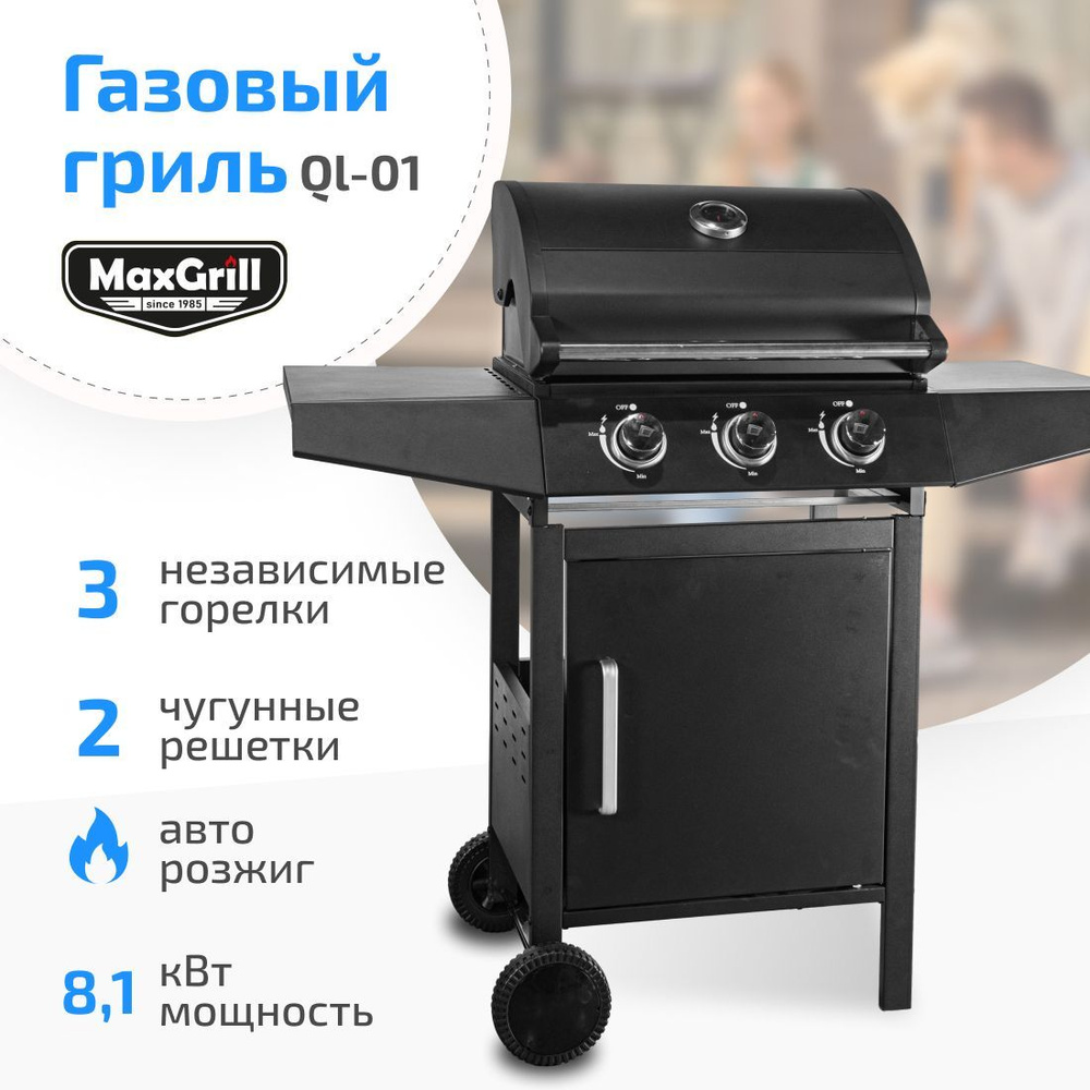 Гриль газовый MaxGrill QL-01 с 3 конфорками - купить с доставкой по  выгодным ценам в интернет-магазине OZON (1135987793)