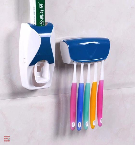 Дозатор держатель для зубных щеток и пасты настенный, синий  по .