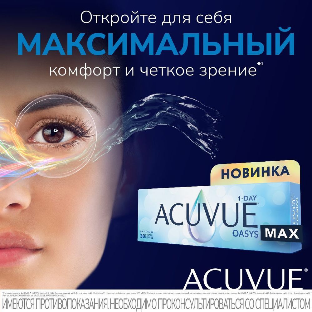 Однодневные контактные линзы Acuvue Oasys MAX 1-Day, 30 линз, R:8.5, D: -1.75  #1