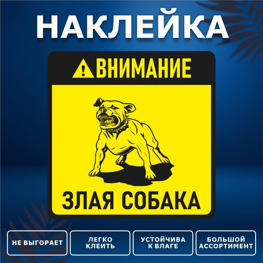 Наклейка, на забор, на дверь, ИНФОМАГ, Осторожно злая собака, 15см х 15см  #1