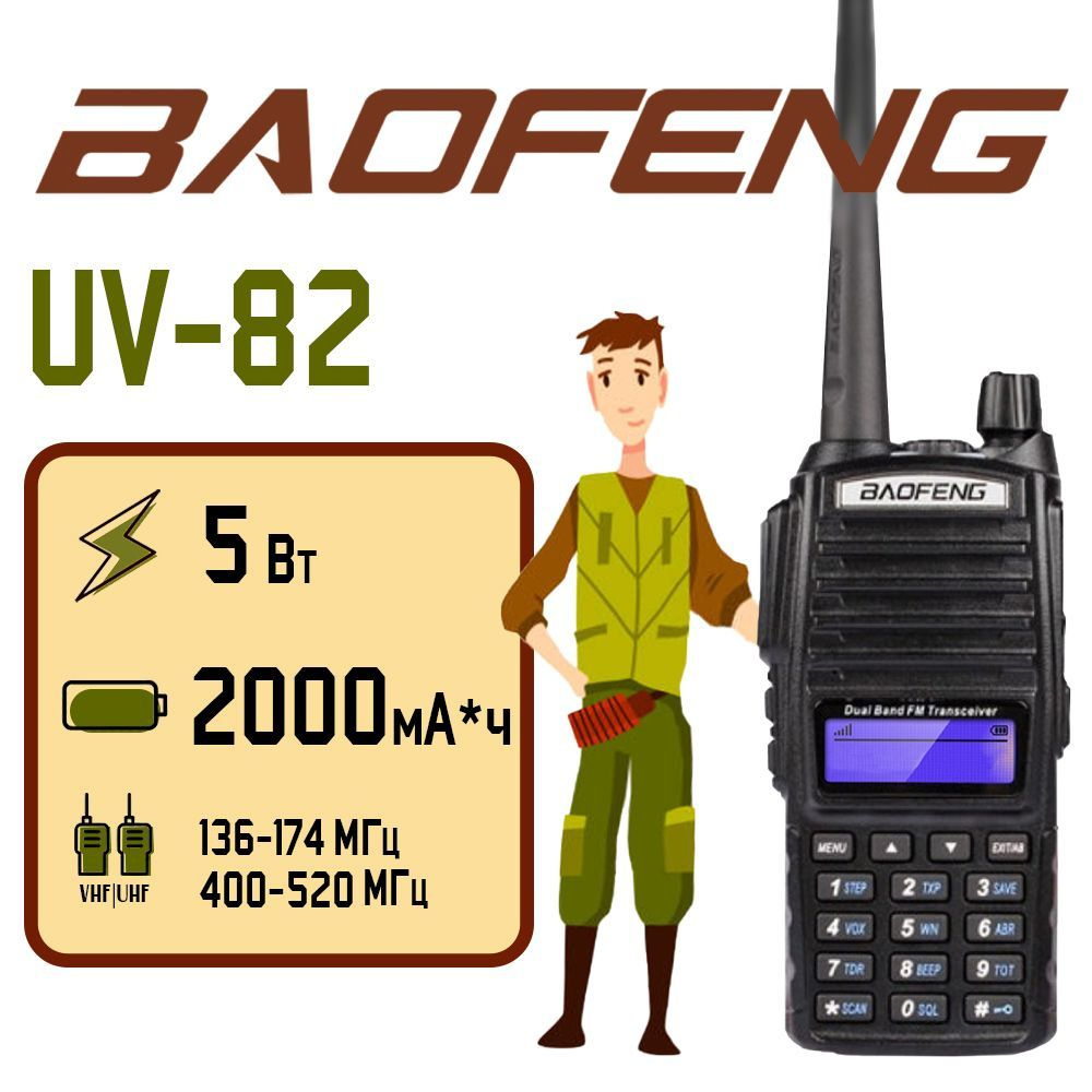 Радиостанция Baofeng Рация UV-82 5W 2 режима, 128 каналов - купить по  доступным ценам в интернет-магазине OZON (672682730)