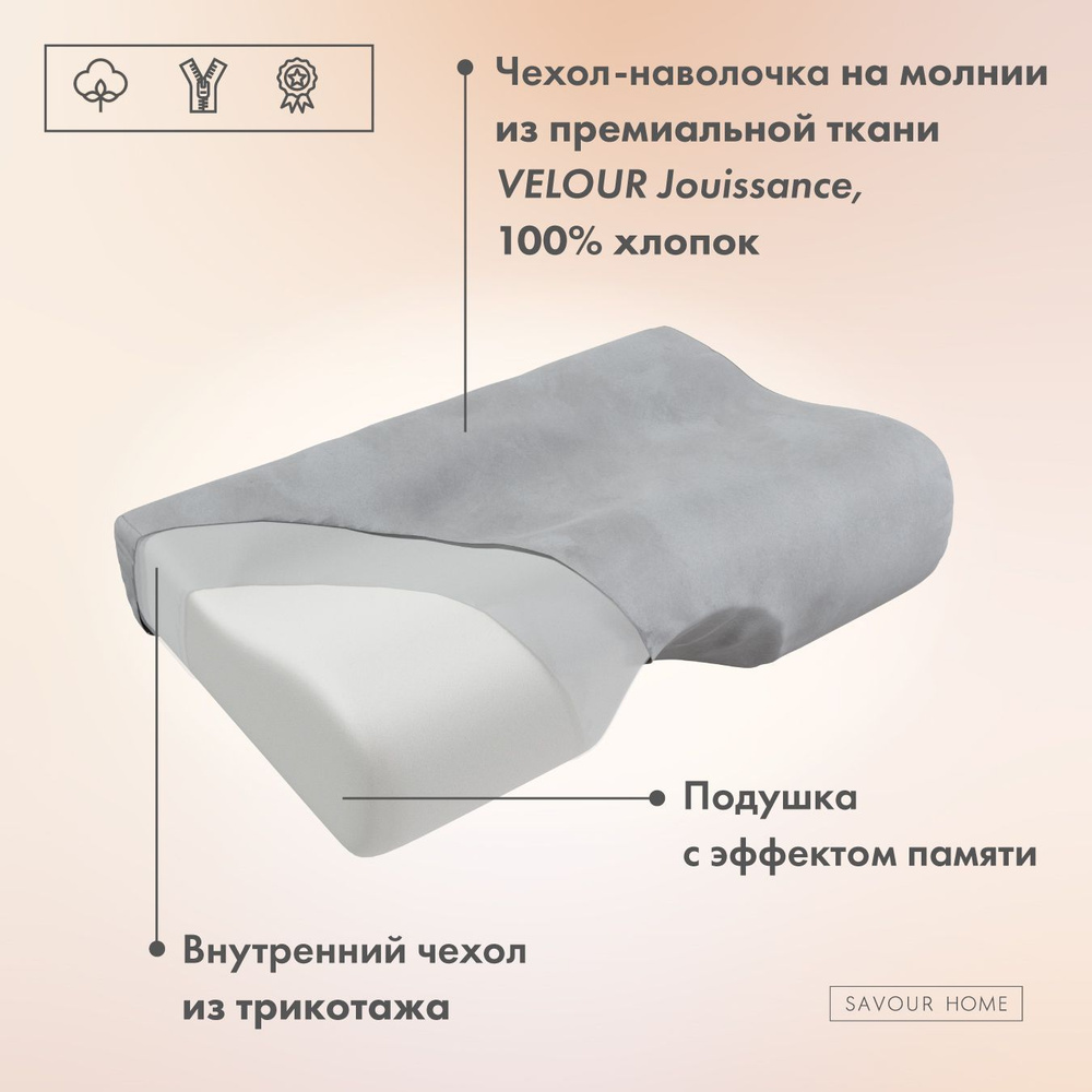 Ортопедическая подушка ANATOMIC PLUS Velour с выемкой под плечо 55х35х14/9 см  #1