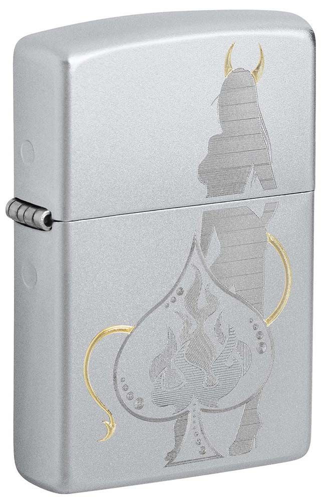 Зажигалка ZIPPO Devilish Ace-Покрытие Satin Chrome-Латунь Сталь-Серебристая-Зиппо MADE IN USA 48658  #1