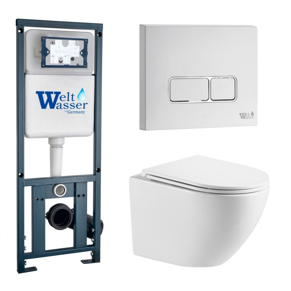 Комплект: Weltwasser Инсталляция Mar 410+Кнопка Mar 410 SE GL-WT белая+Merzbach 043 GL-WT белый унитаз #1