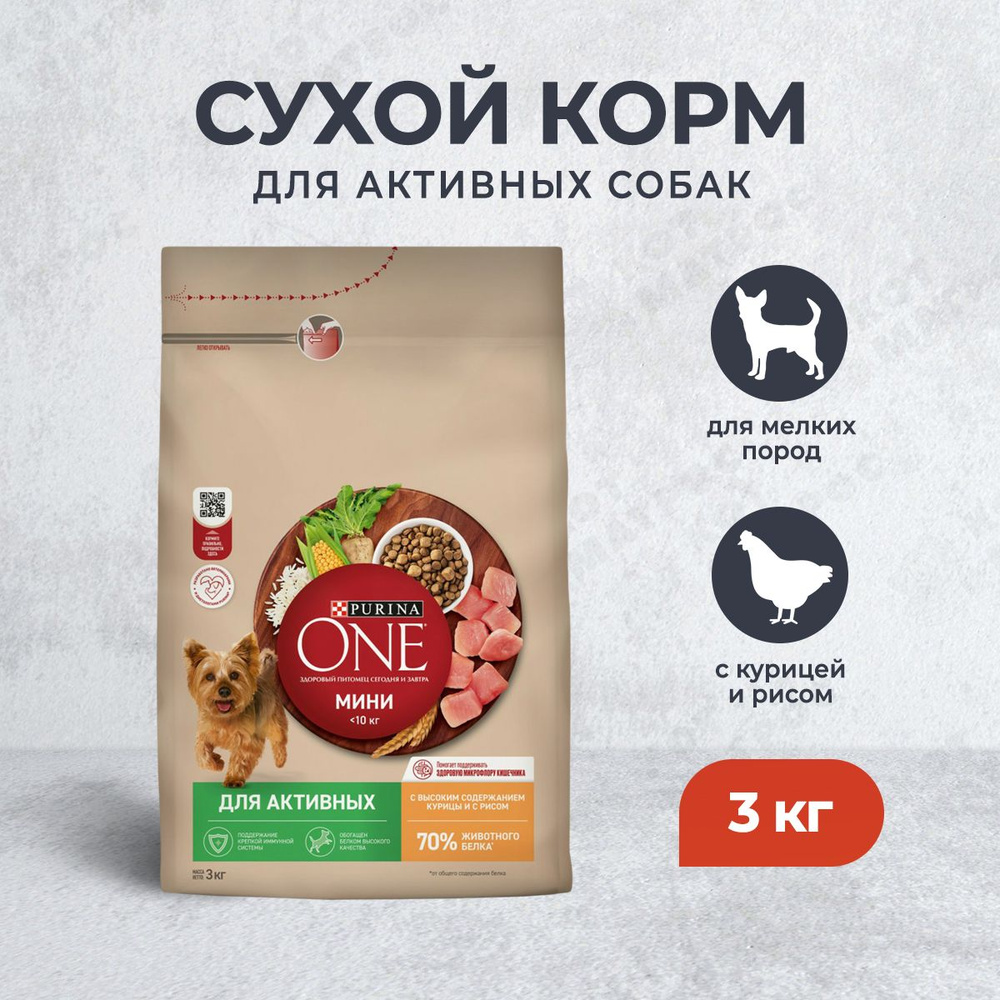 Purina One Мини сухой корм для активных взрослых собак мелких пород, с ...