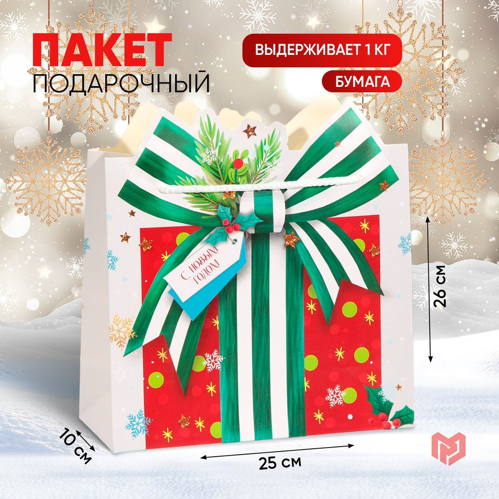 Пакет подарочный новогодний, 25 х 26 х 10 см #1