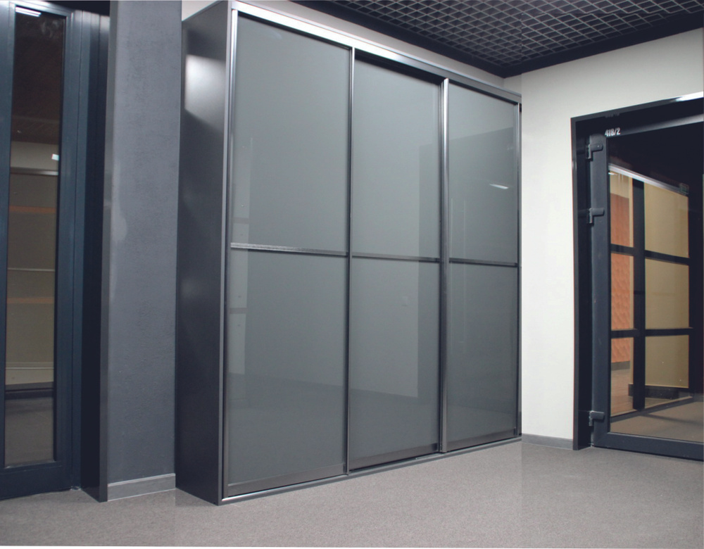 Шкаф-купе Шкаф- купе "Ремиум"_Корпус - серый/ Фасады - ЛДСП стекло с ...