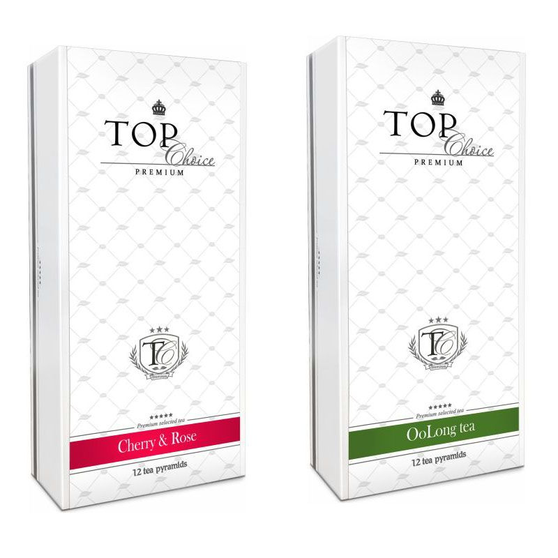 Чай зеленый Улун/чай черный Вишня-Роза Top Choice Premium, 2 шт по 12 пирамидок  #1