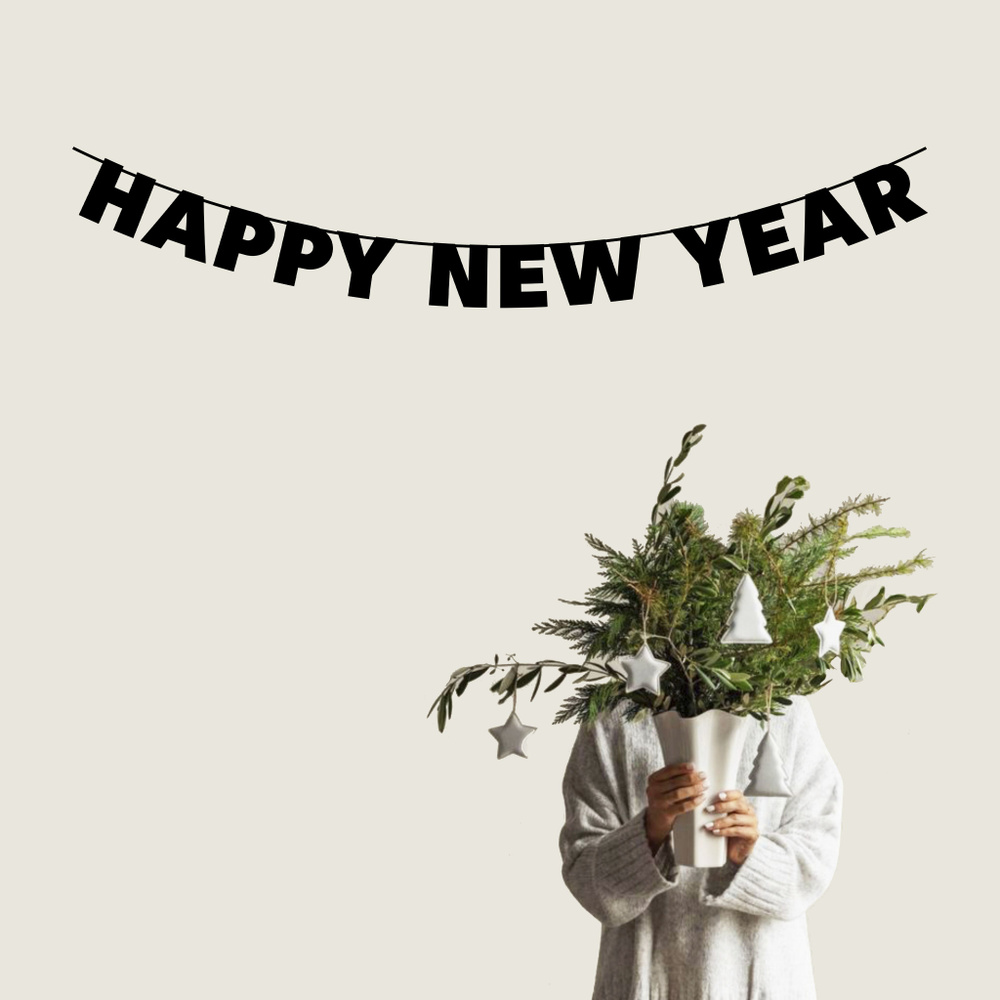 Гирлянда бумажная растяжка из букв черная - HAPPY NEW YEAR #1