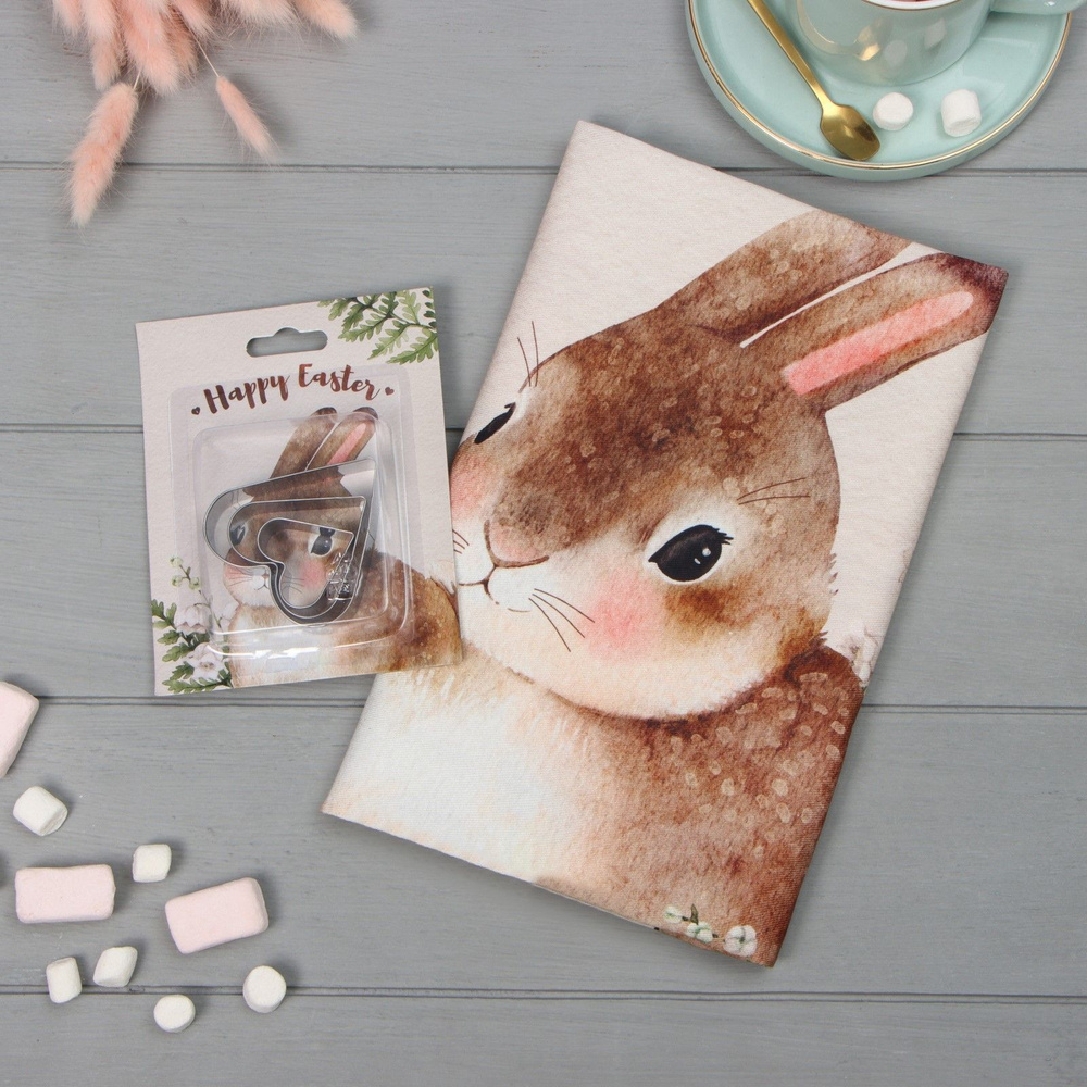 Подарочный набор "Пасхальный кролик" полотенце 40х73см, саржа 190гр/м2, формочки для печенья  #1