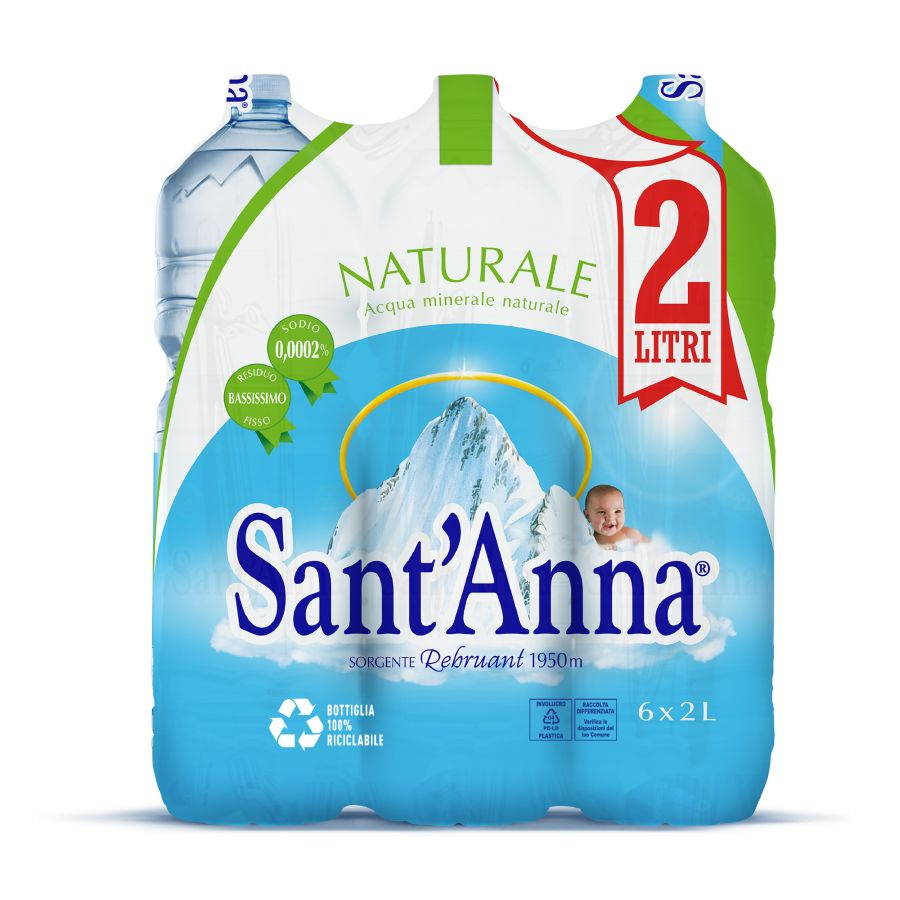 Ультралегкая Минеральная вода из Италии SANT'ANNA (Сант'Анна) 2 литра*6 шт. без газа  #1