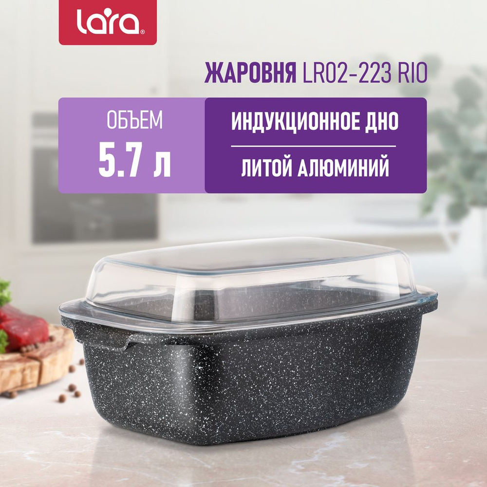 Жаровня, утятница Lara LR02-223, гусятница для индукционной плиты с крышкой  5,7 л - купить с доставкой по выгодным ценам в интернет-магазине OZON  (269393522)