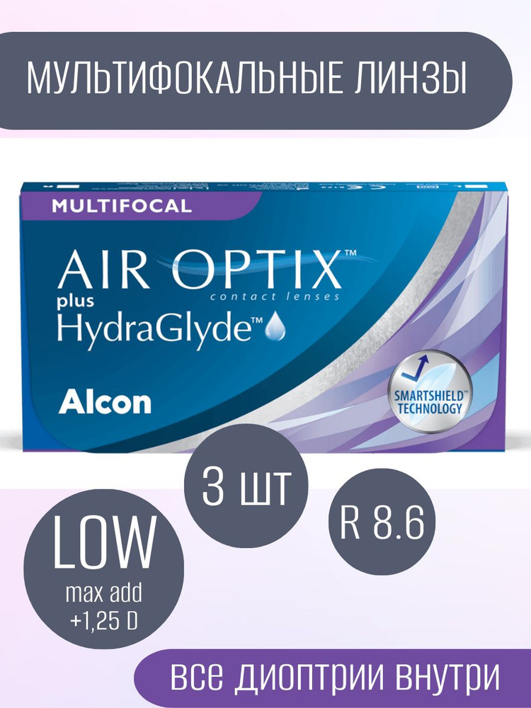 Мультифокальные линзы Alcon , -10,00 , ADD LOW (до +1), 8.6, 1 месяц, Air Optix Plus HydraGlyde Multifocal #1