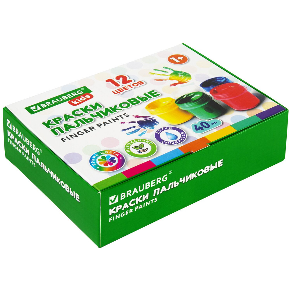 Краски пальчиковые для малышей от 1 года, КЛАССИКА, 12 цветов по 40 мл, BRAUBERG KIDS, 192397  #1