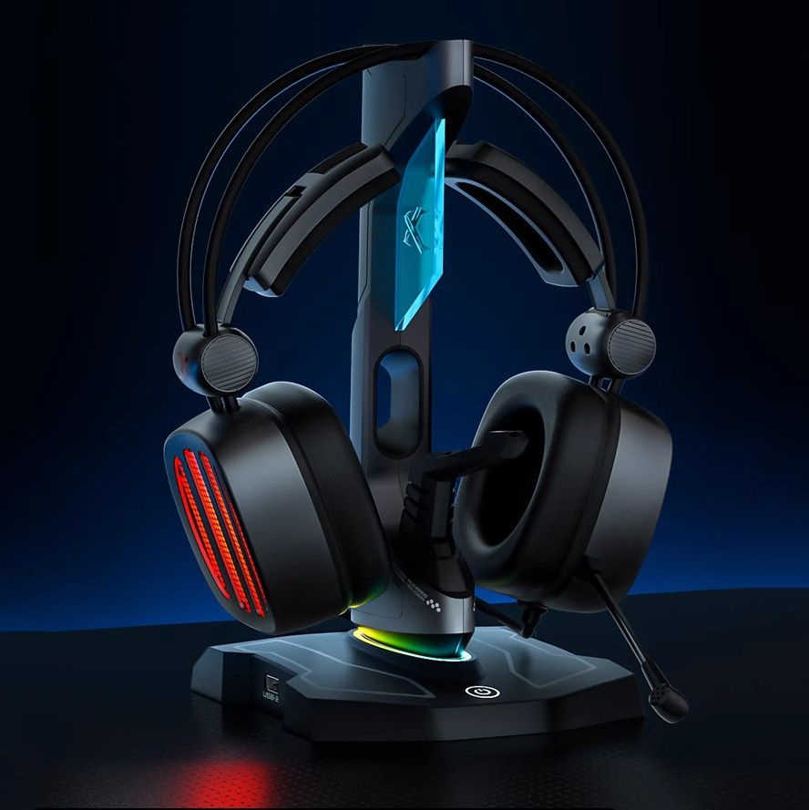 Подставка для компьютерных наушников с RGB подсветкой и USB портами ...
