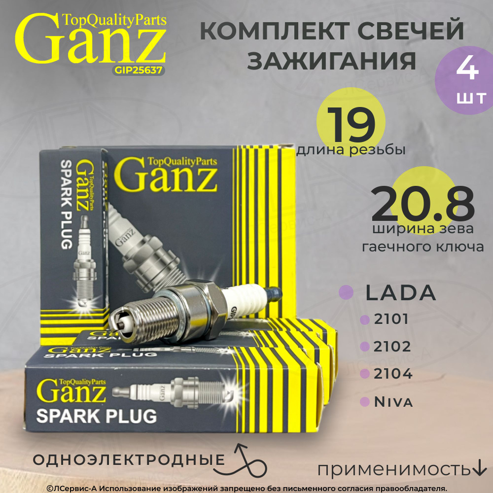 Комплект свечей зажигания GANZ GIP25637-LSA - купить по выгодным ценам в  интернет-магазине OZON (672795348)