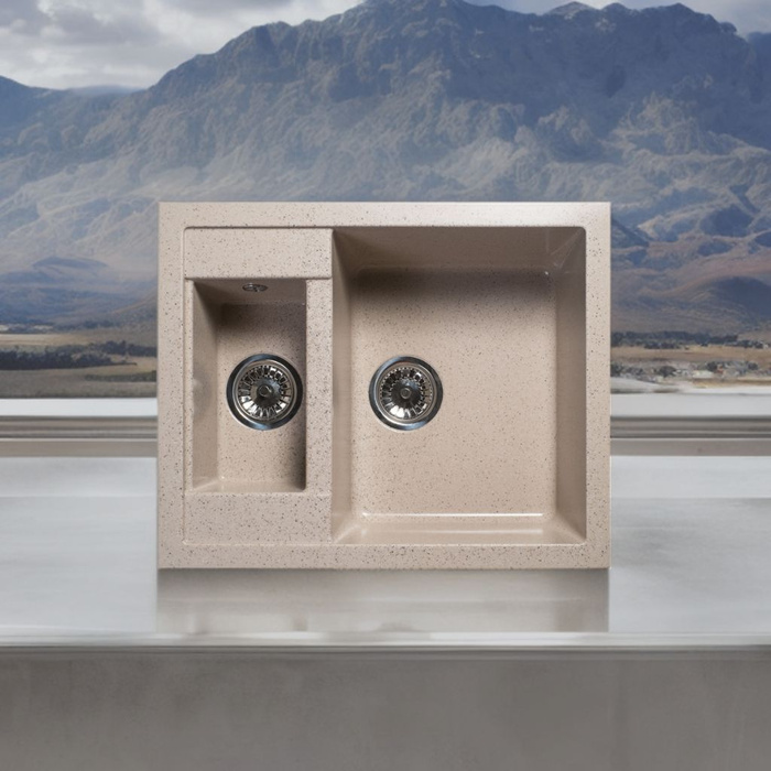 Мойка / раковина кухонная из мрамора, врезная с сифоном в комплекте, 16 ...