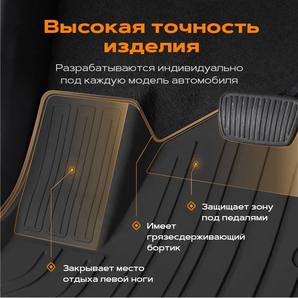 Коврик салонный резиновый (черный) для Mitsubishi Outlander III (12-21) ( Борт 4см), черный, фото 3