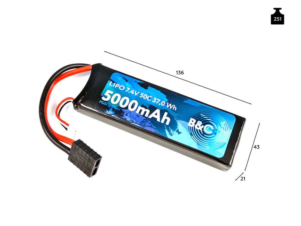 B&C 2S 7.4V 5000mAh 50C TRX Lipo battery B&C 2S 7.4V 5000mAh 50C TRX Lipo battery