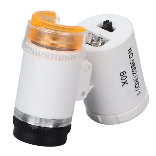 Карманный микроскоп 60X, с LED подсветкой, увеличитель для ювелирных изделий и денег, белый