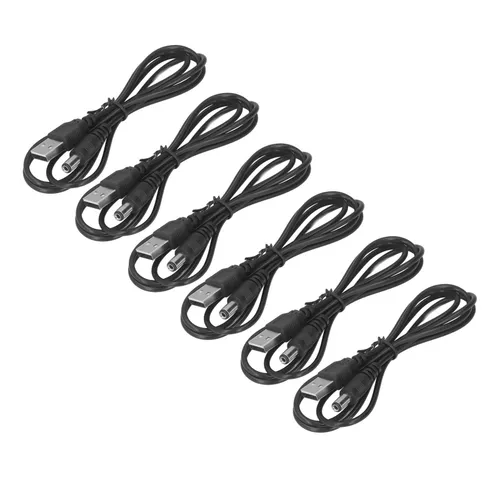 Кабель питания 5В DC, 6 шт., USB-A male на разъем 5.5x2.1мм, бочонок, черный