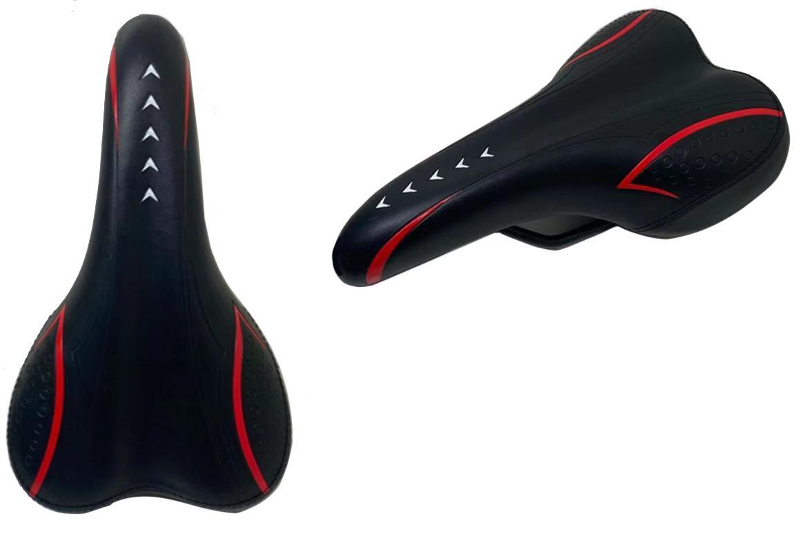 Седло велосипедное MTB COMIRON ARROW M036 275X170, Технологии: DW, ED. Верх: PU с прессованым принтом, Рамки/Зажим Чёрный, Цвет: чёрный, красный