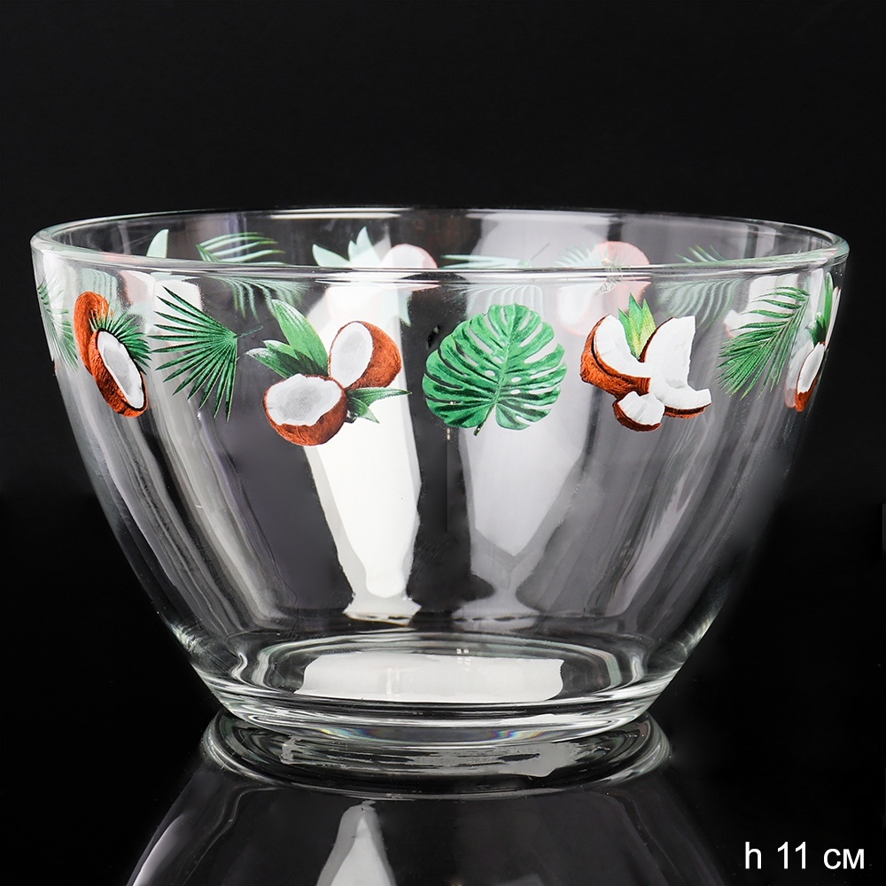 Салатник WHITE LILY Кокос , диаметр 11 см, зеленый, коричневый, стекло