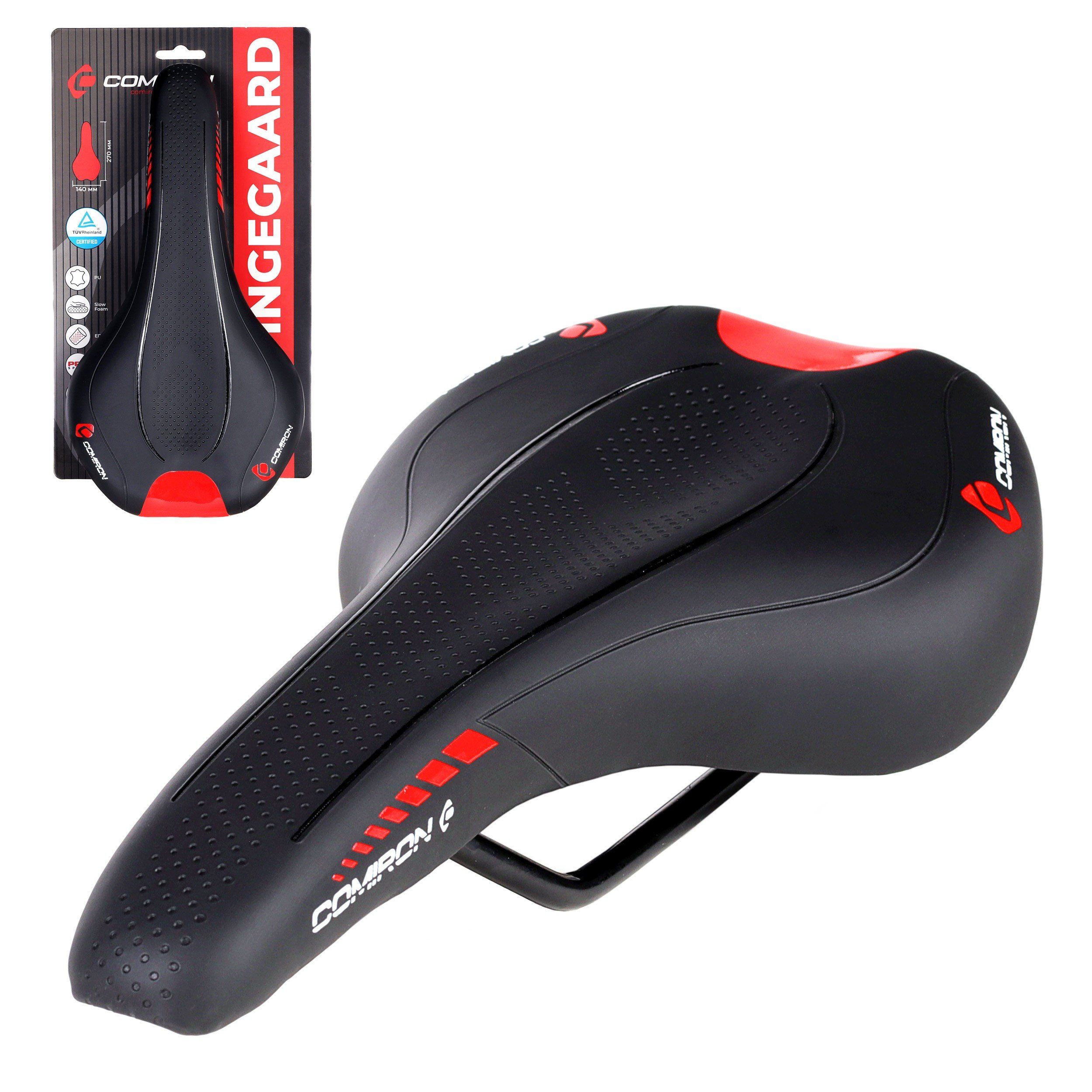 Седло велосипедное MTB COMIRON VINGEGAARD M049 270X140, технологии: DW, ED, полиуретан принтованный глянец, чёрный, красный Седло велосипедное MTB COMIRON VINGEGAARD M049 270X140, технологии: DW, ED, полиуретан принтованный глянец, чёрный, красный