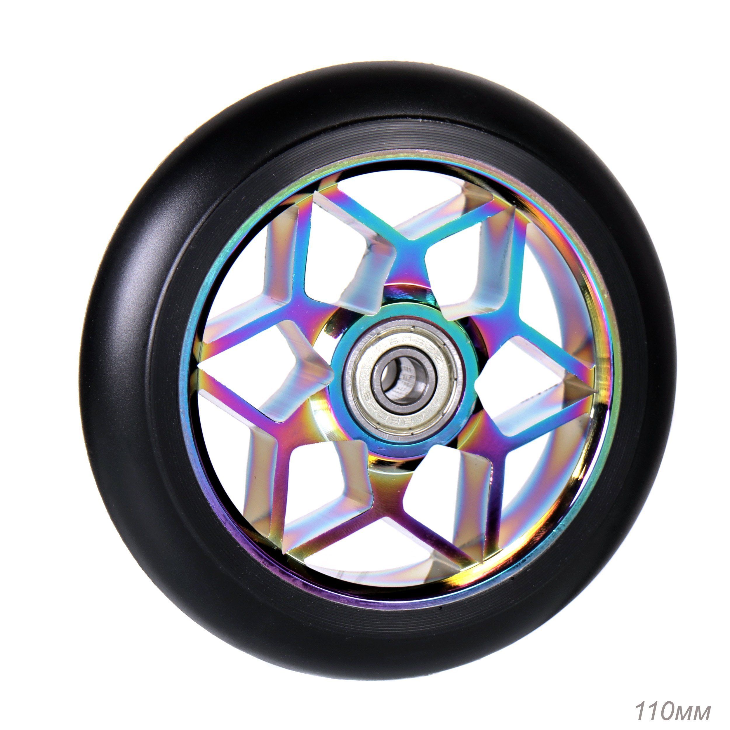 Колесо PU JJ-022 для трюкового самоката, обод алюминиевый 110 мм с подшипниками ABEC-9, перламутровая звезда