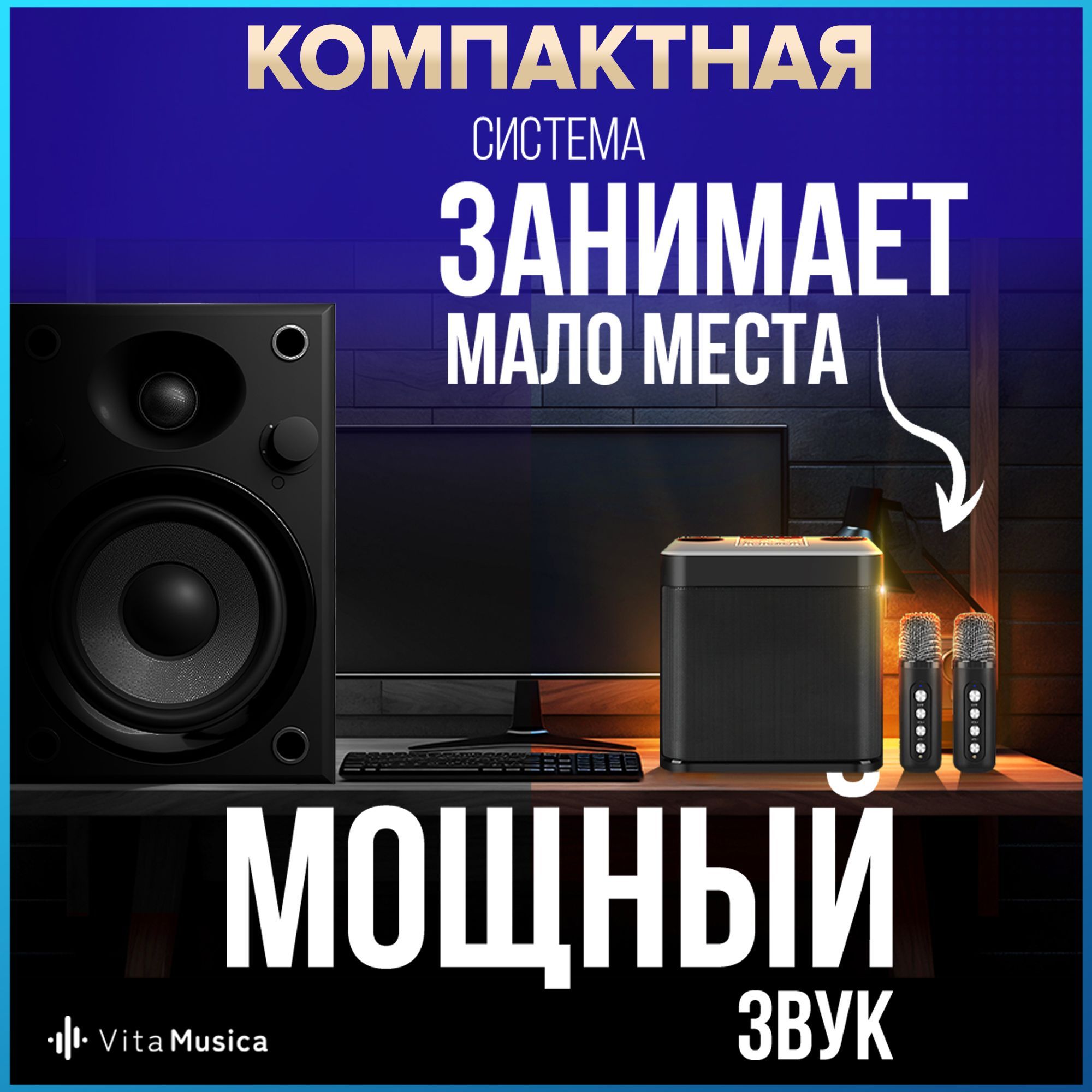 Караоке система для дома Vita Musica, колонка с двумя беспроводными  профессиональными микрофонами для живого вокала - купить с доставкой по  выгодным ценам в интернет-магазине OZON (1058304279)