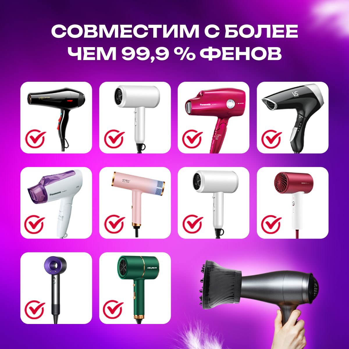 Универсальный диффузор, насадка для фена, сушка кудрявых, вьющихся ...