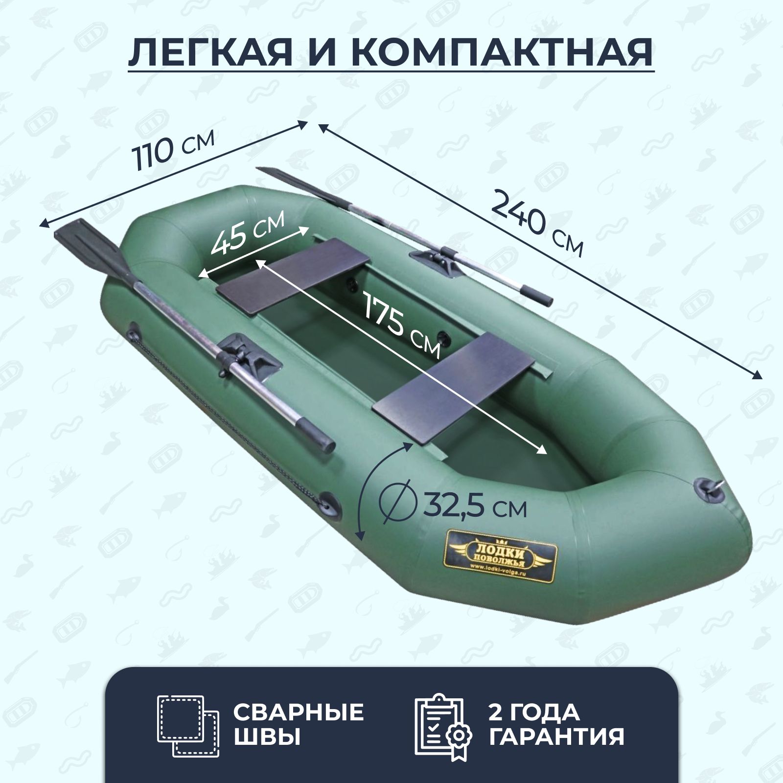 Лодка надувная для рыбалки ПВХ Лодки Поволжья R-240 + РЕЕЧНАЯ СЛАНЬ в ...