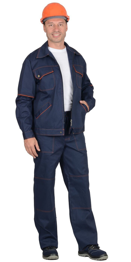 Костюм "Профи-2": куртка, брюки (100% узбекская саржа) синий с оранж. кантом р.104-108/170-176  #1