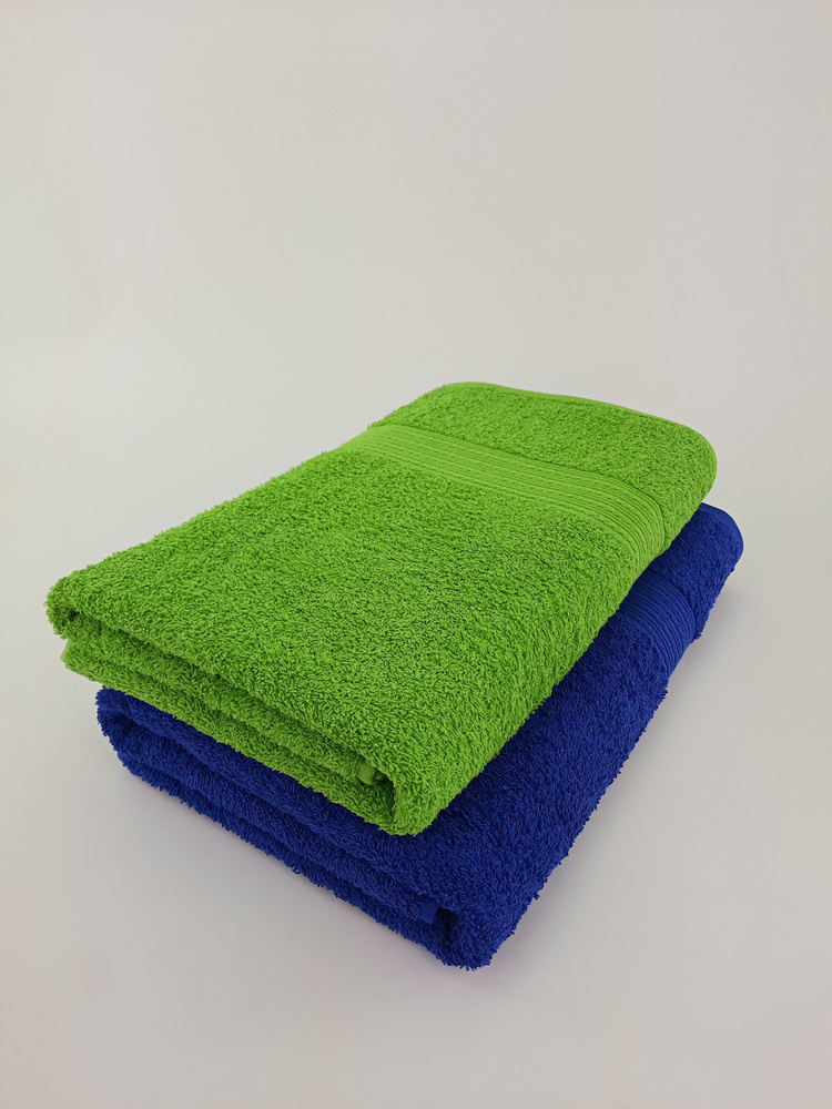 Байрамали Набор банных полотенец, Хлопок, 70x140 см, темно-синий, зеленый, 2 шт.  #1