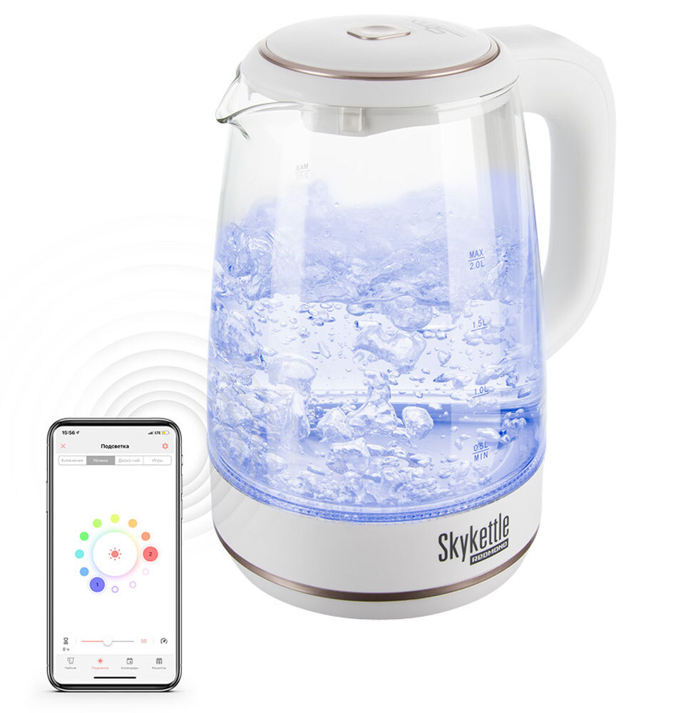 Электрический чайник REDMOND SkyKettle RK-G203S, белый, управление со  смартфона, 2л