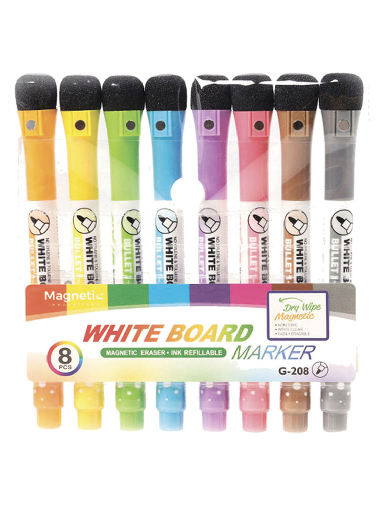 Набор тонких маркеров 8 шт. для маркерной доски или магнитного планера ...