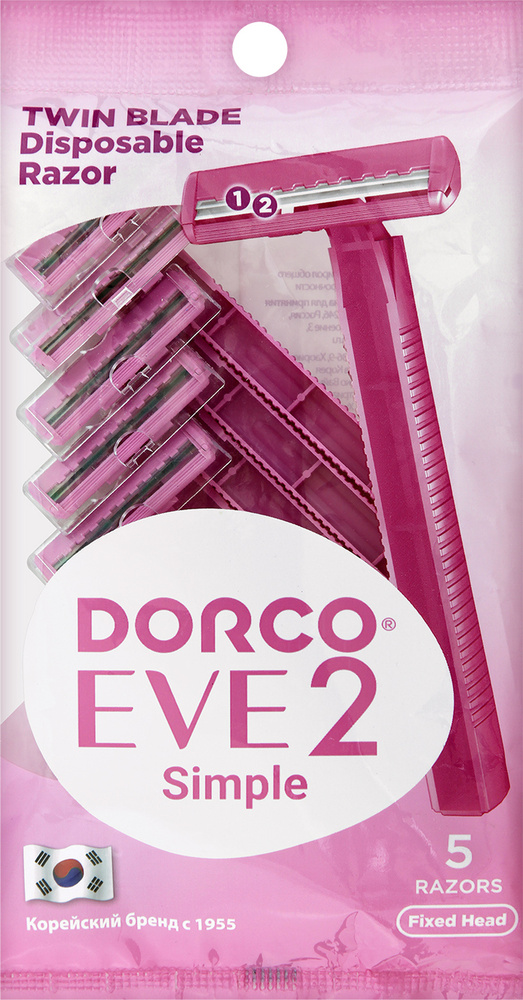 Dorco Женские бритвы одноразовые EVE2 Simple TD, 2-лезвийные, фикс.головка (5 станков)  #1