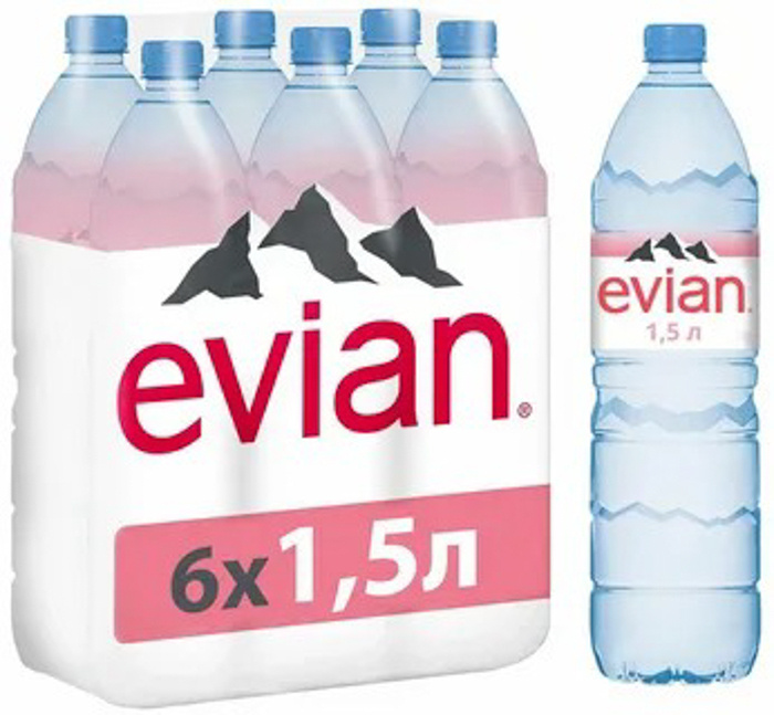 Минеральная вода Эвиан (Evian) негазированная 1,5 л пэт (6 штук ...