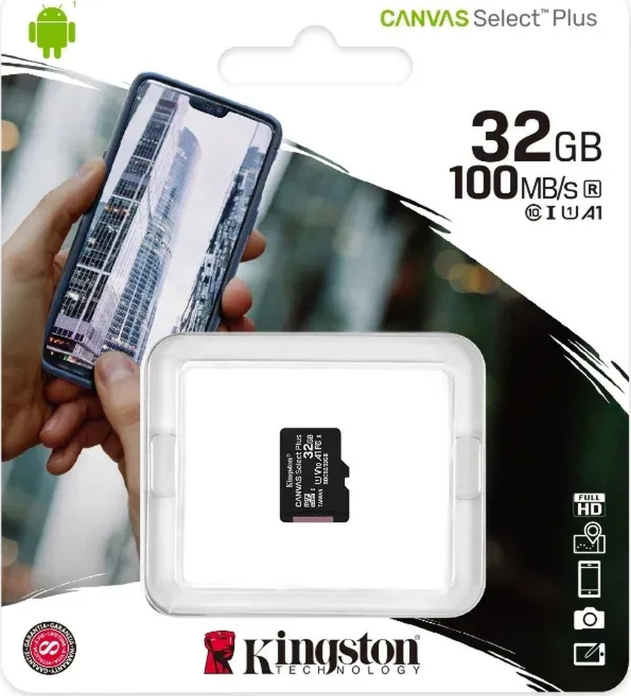 32 Гб Карта памяти Kingston Canvas Select Plus microSDHC (SDCS2/32GBSP),  UHS-I, U1, A1, class 10 - купить с доставкой по выгодным ценам в  интернет-магазине OZON (162481609)