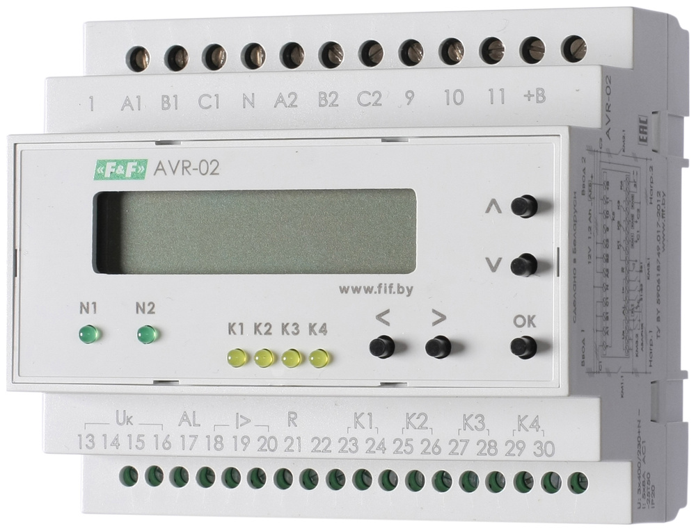 Устройство управления резервным питанием AVR-02 3х400В+N; 5 перекл. х8А; IP20 F&F EA04.006.004  #1