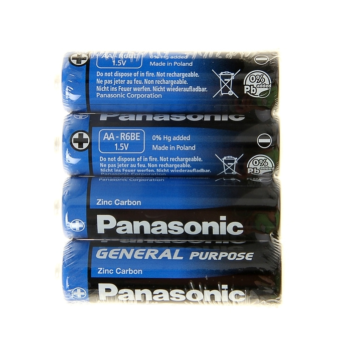 Батарейка солевая Panasonic General Purpose, AA, R6-4S, 1.5В, спайка, 4 шт. #1