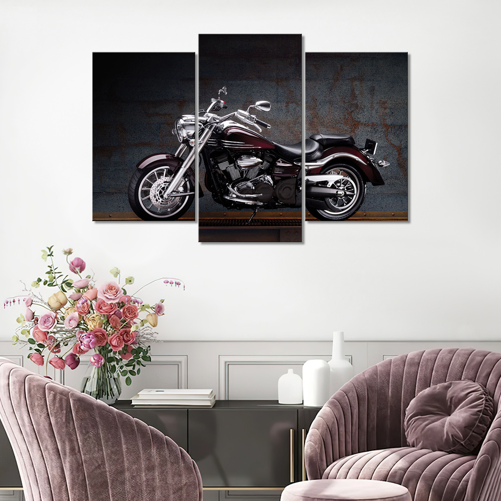 Модульная картина для интерьера на стену Вишнёвый мотоцикл Ямаха 120х80  #1